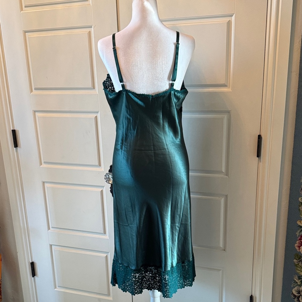 Cabernet Lace Trim Chemise in Deep Green/Teal - Picture 3 of 7